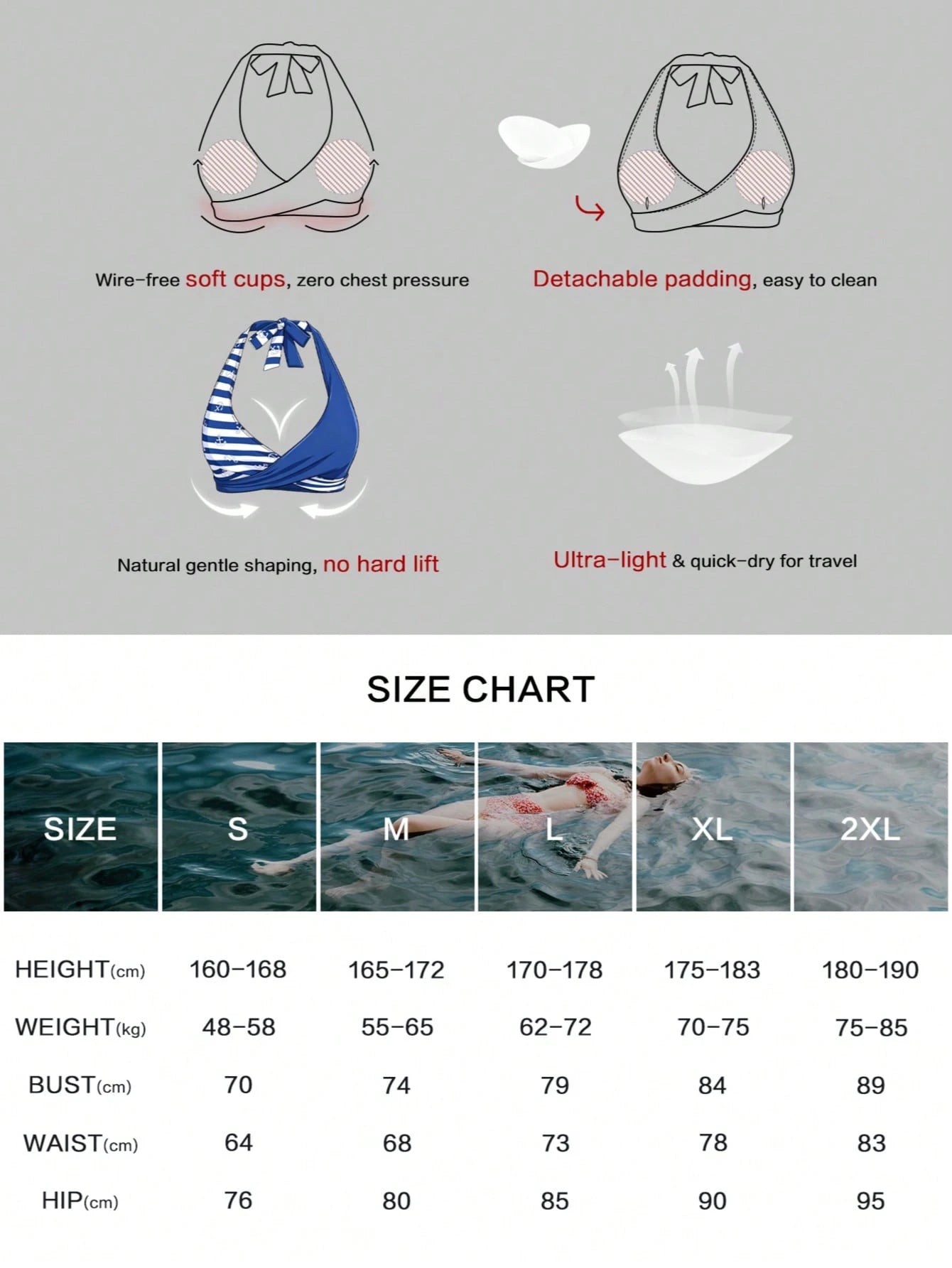 Women's Halter Bikini Set, Anchor Floral Print & Striped Details, Sexy Swimwear, Suitable For Beach, Holiday, Summer Vacation, Travel Outfit, New Arrival