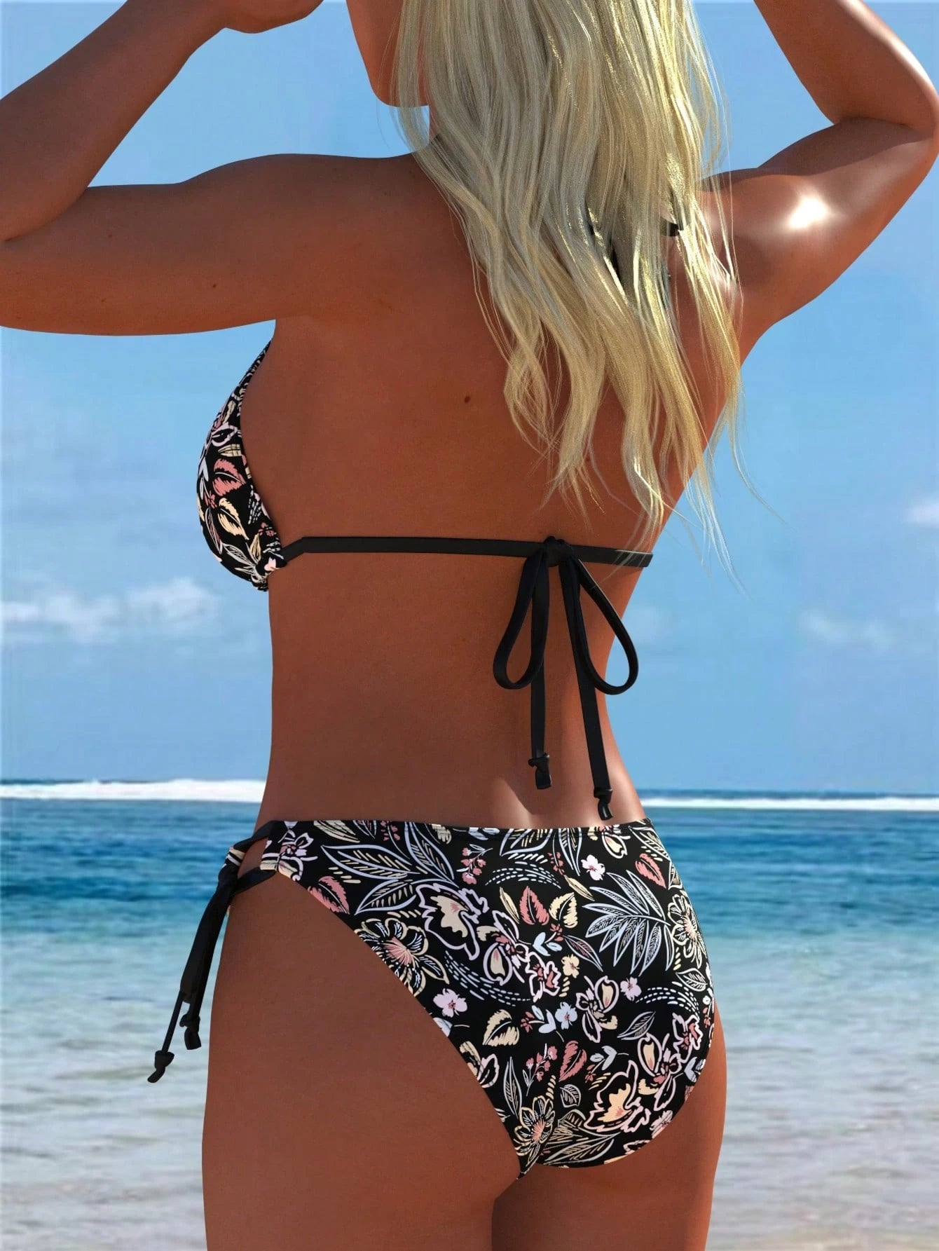 Women's Halter Floral Print Bikini Set, Tie-Side Swim Bottom 2-Piece Swimsuit, Casual Beach Outfit, New Holiday Summer Vacation Set, Boho Chic