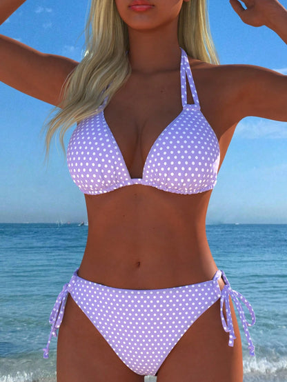 Women's Halter Neck Polka Dot Bikini Set, Sexy Casual Beachwear, Bathing Suit, New Style, Holiday Summer Vacation Travel Outfit