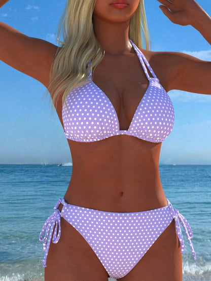 Women's Halter Neck Polka Dot Bikini Set, Sexy Casual Beachwear, Bathing Suit, New Style, Holiday Summer Vacation Travel Outfit