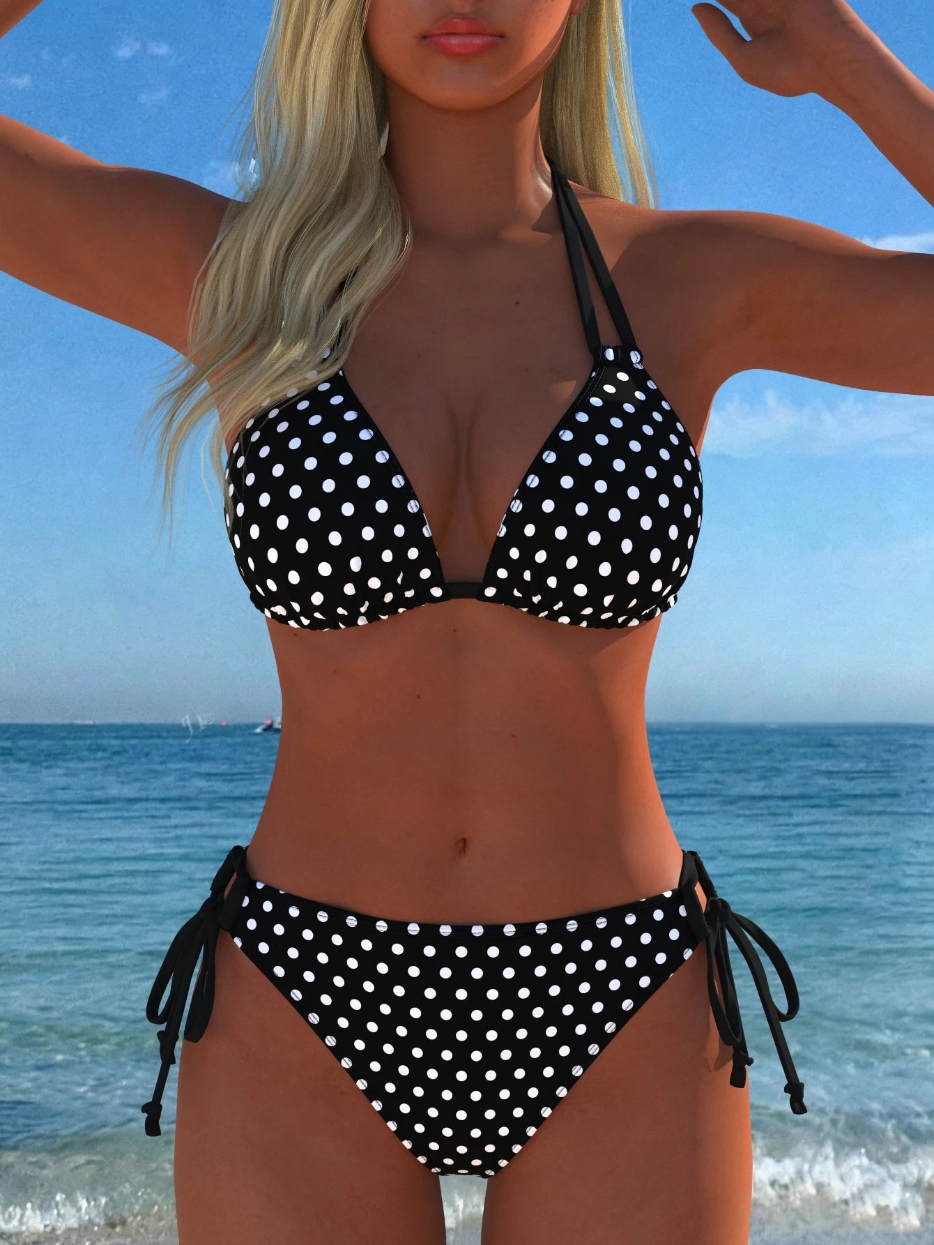 Women's Halter Neck Polka Dot Bikini Set, Sexy Casual Beachwear, New Summer Holiday Vacation Travel Outfit White