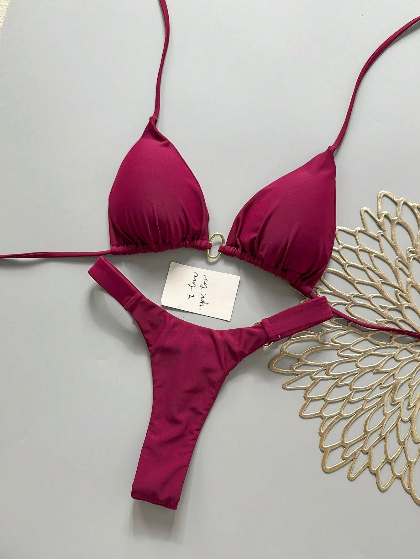 Women's Halter Tie Bikini Set, High Elasticity Red Swimwear Vacation Beach Summer