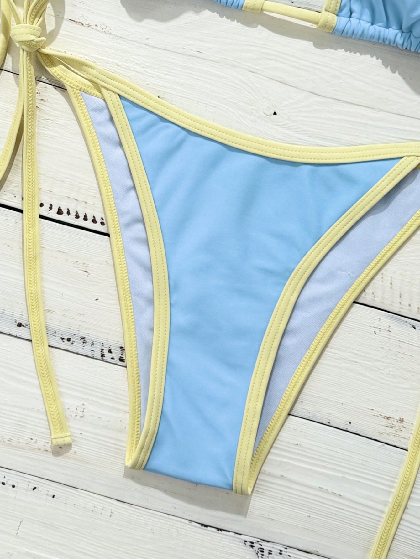 Women's Halter Tie Side Triangle Bikini Set Contrast Color Blue Light Blue Bikini,Summer Casual Beach Holiday Vacation Yacht Boat Party Outfit