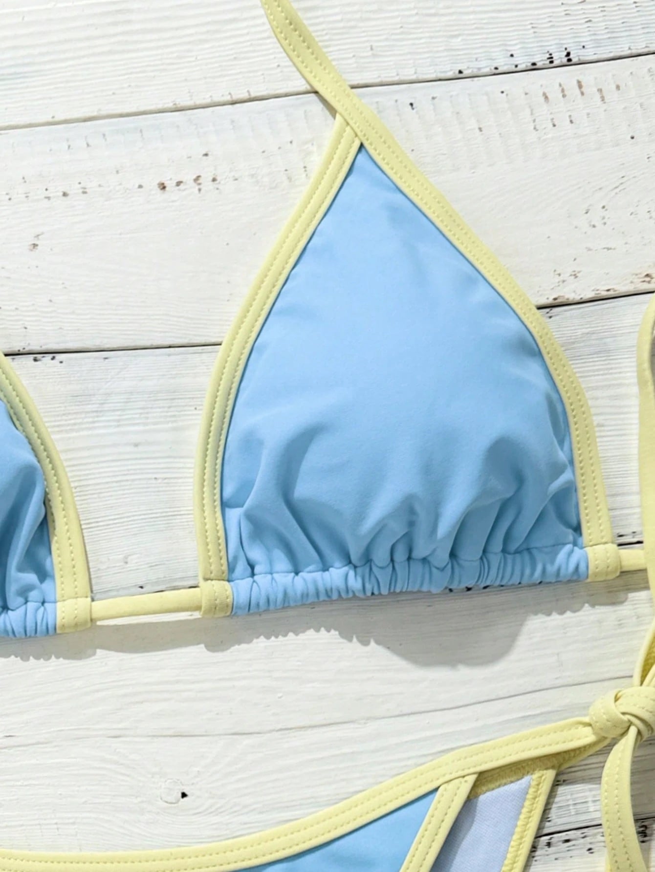 Women's Halter Tie Side Triangle Bikini Set Contrast Color Blue Light Blue Bikini,Summer Casual Beach Holiday Vacation Yacht Boat Party Outfit