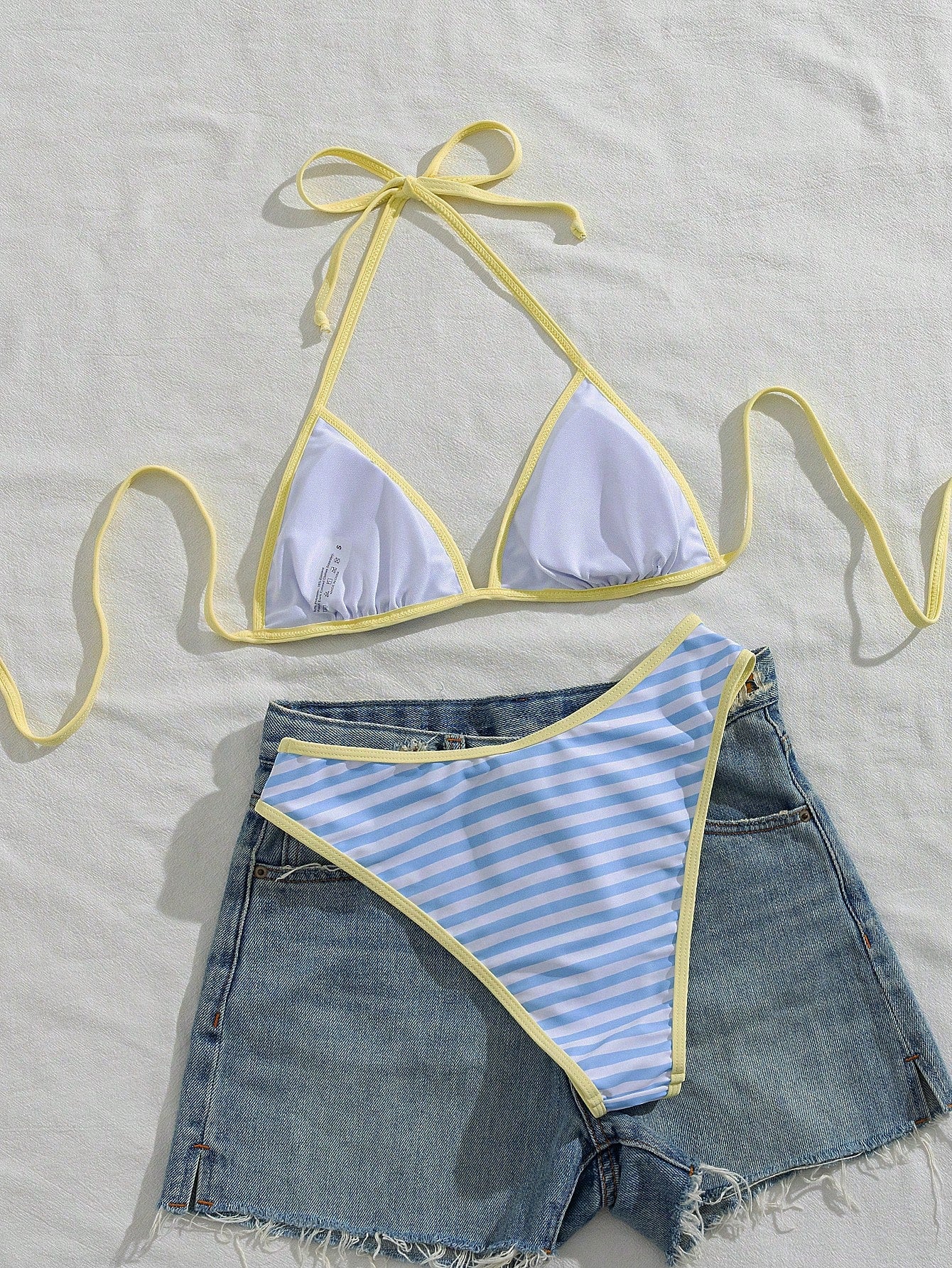 Women's Halter Tie Solid Color Sexy Bikini Swimwear Set, Halter Tie Backless Women's Swimwear, Double-Layer Fabric Vacation Beach Summer