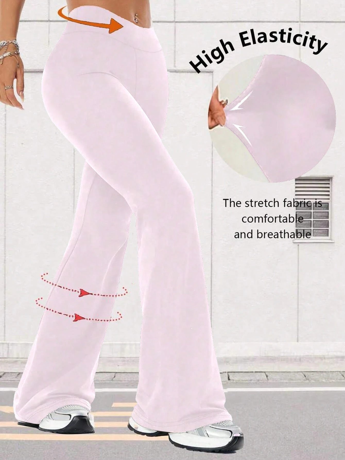 Women's High Waist Flare Yoga Pants, Wide Leg Yoga Trousers, Loose Casual Sports Leggings For Fitness Pink