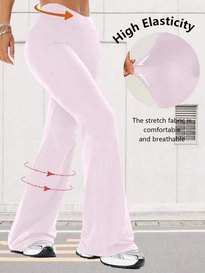 Women's High Waist Flare Yoga Pants, Wide Leg Yoga Trousers, Loose Casual Sports Leggings For Fitness Pink