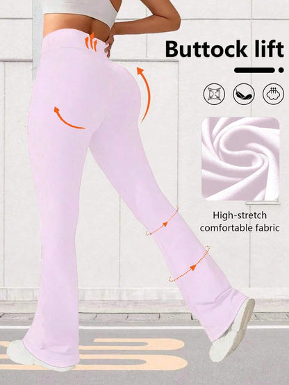 Women's High Waist Flare Yoga Pants, Wide Leg Yoga Trousers, Loose Casual Sports Leggings For Fitness Pink