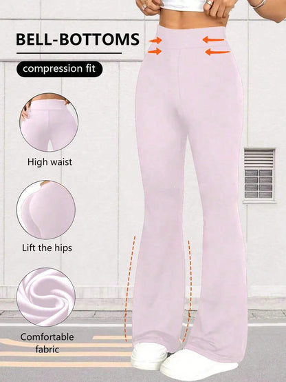 Women's High Waist Flare Yoga Pants, Wide Leg Yoga Trousers, Loose Casual Sports Leggings For Fitness Pink