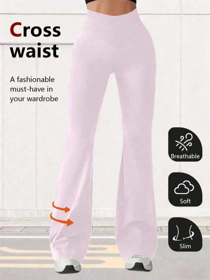 Women's High Waist Flare Yoga Pants, Wide Leg Yoga Trousers, Loose Casual Sports Leggings For Fitness Pink