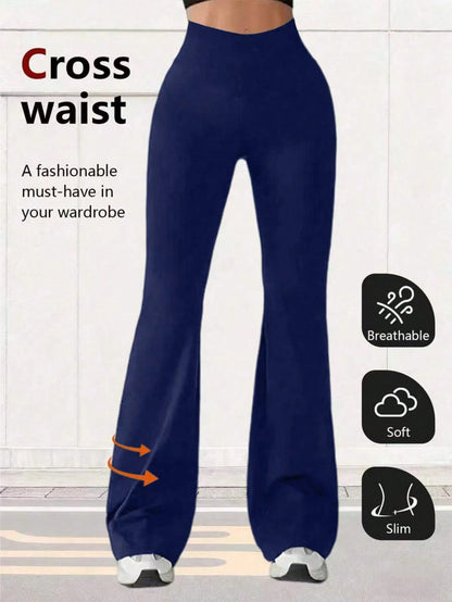 Women's High Waist Flare Yoga Pants, Wide Leg Yoga Trousers, Loose Casual Sports Leggings For Fitness Pink