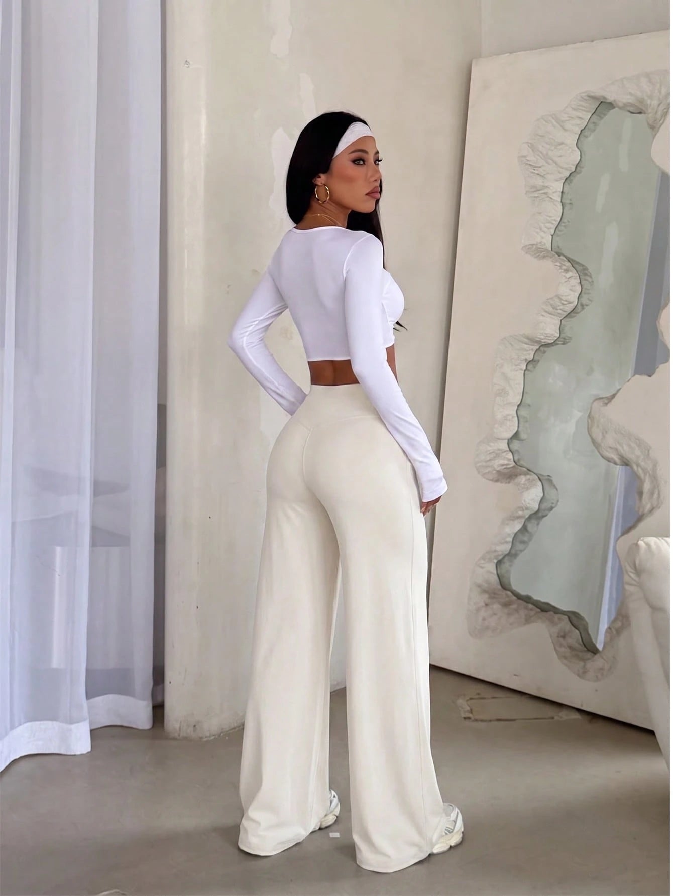 Women's High Waist Shaping Yoga Leggings, Minimalist Style Sports Running Wide Leg Pants, Casual Comfortable Sweatpants, High Elasticity Flare Leg Commuter Yoga Pants, Women's Activewear, Knitted Fabr