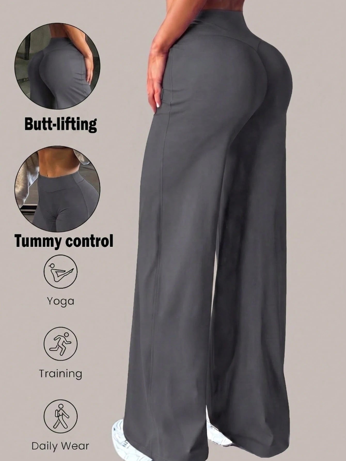 Women's High Waist Shaping Yoga Leggings, Minimalist Style Sports Running Wide Leg Pants, Casual Comfortable Sweatpants, High Elasticity Flare Leg Commuter Yoga Pants, Women's Activewear, Knitted Fabr