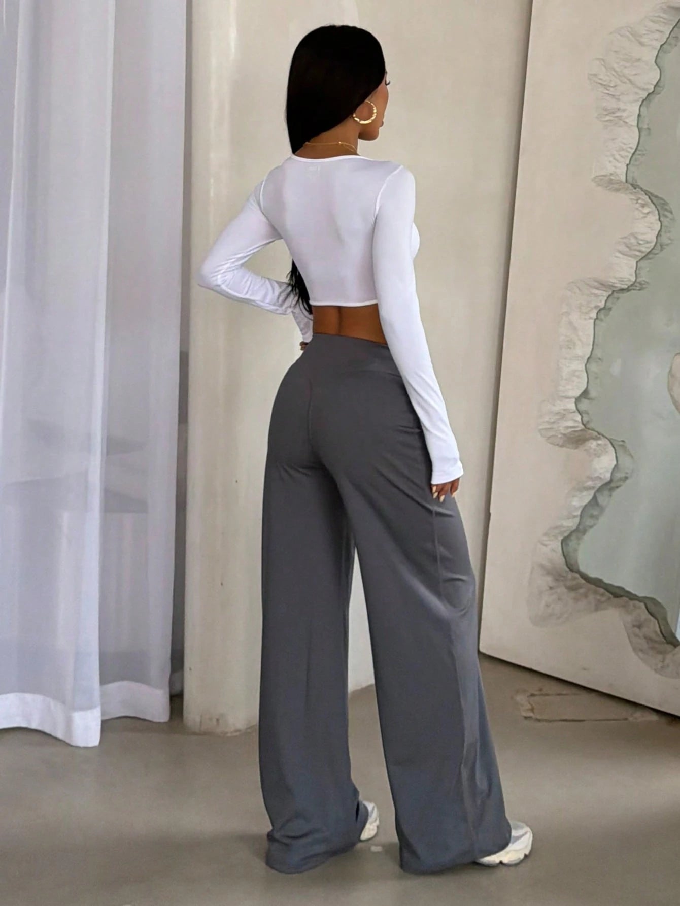Women's High Waist Shaping Yoga Leggings, Minimalist Style Sports Running Wide Leg Pants, Casual Comfortable Sweatpants, High Elasticity Flare Leg Commuter Yoga Pants, Women's Activewear, Knitted Fabr