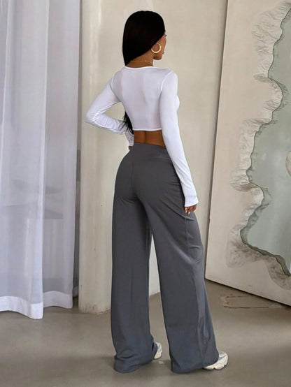 Women's High Waist Shaping Yoga Leggings, Minimalist Style Sports Running Wide Leg Pants, Casual Comfortable Sweatpants, High Elasticity Flare Leg Commuter Yoga Pants, Women's Activewear, Knitted Fabr