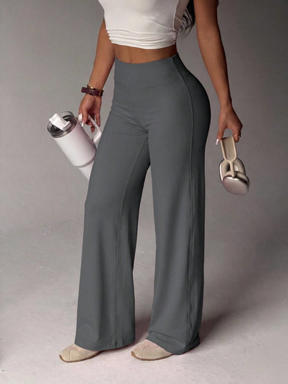 Women's High Waist Shaping Yoga Leggings, Minimalist Style Sports Running Wide Leg Pants, Casual Comfortable Sweatpants, High Elasticity Flare Leg Commuter Yoga Pants, Women's Activewear, Knitted Fabr