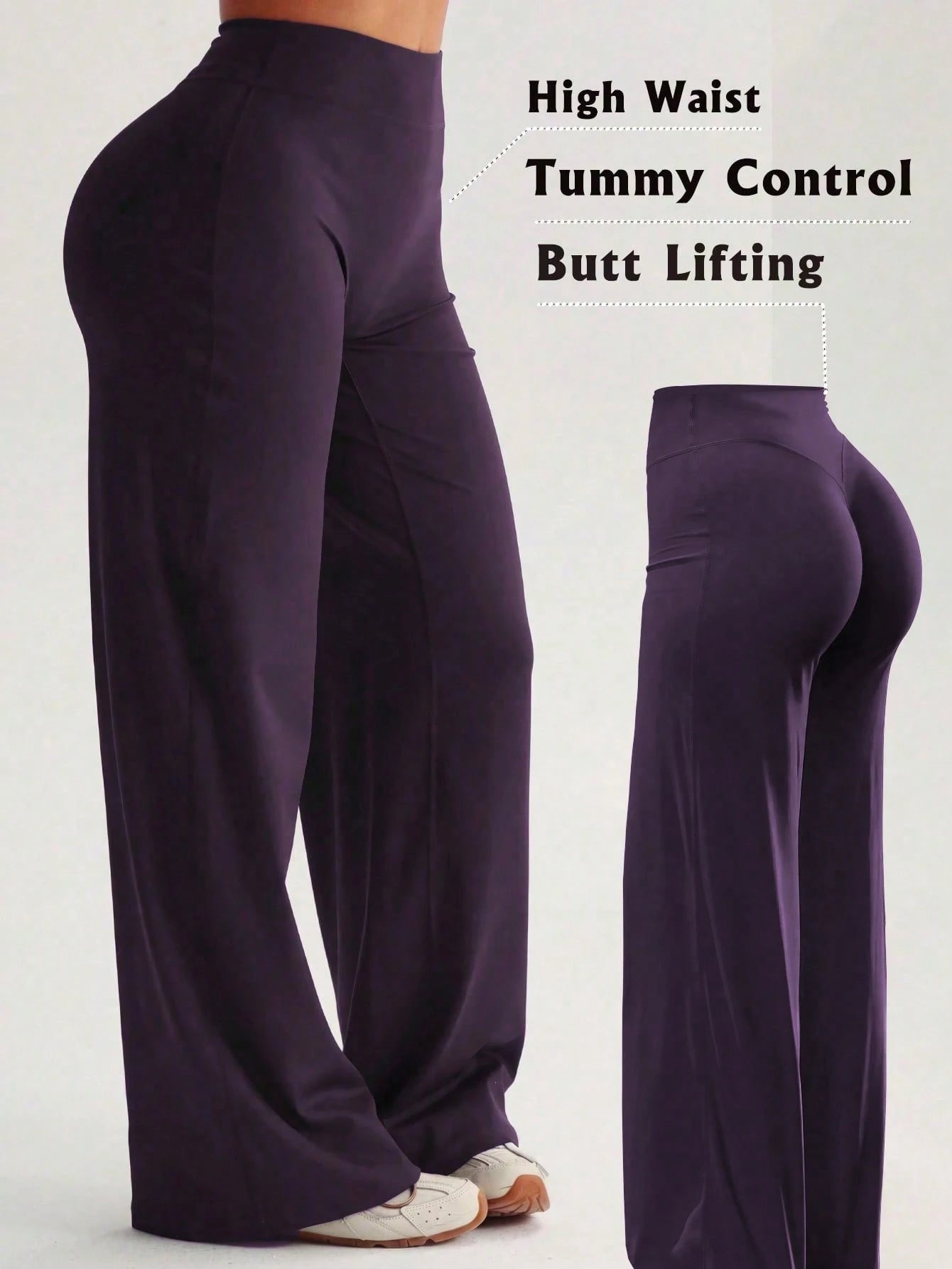 Women's High Waist Wide Leg Pants For Outdoor Exercise, Comfortable Sports Casual Leggings, High Elastic Flare Pants For Commuting And Yoga, Knit Fabric, Elastic And Comfortable, Suitable For Daily We