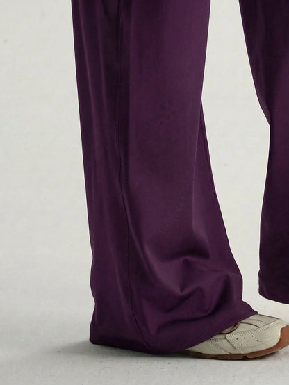 Women's High Waist Wide Leg Pants For Outdoor Exercise, Comfortable Sports Casual Leggings, High Elastic Flare Pants For Commuting And Yoga, Knit Fabric, Elastic And Comfortable, Suitable For Daily We