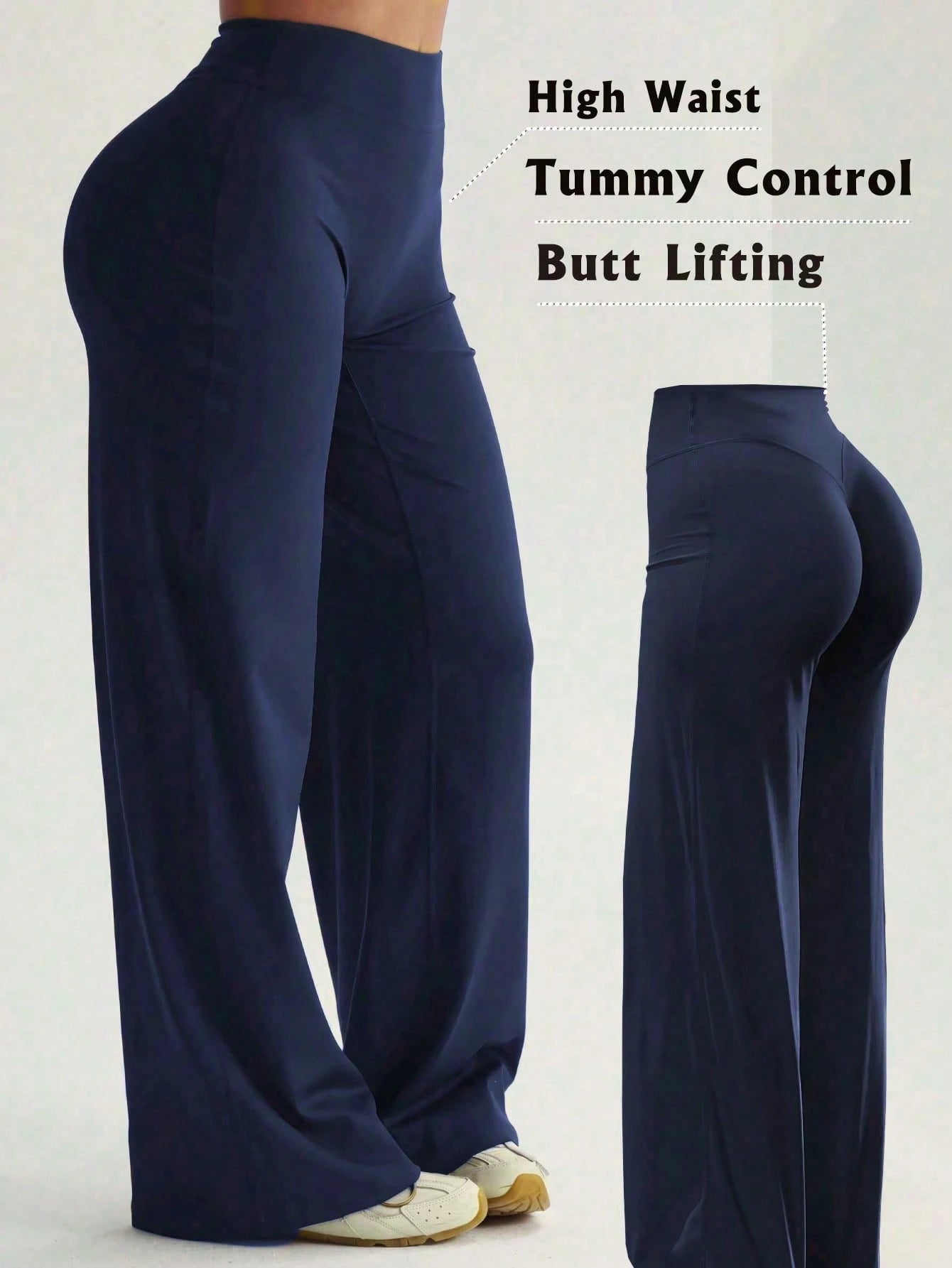 Women's High Waist Wide Leg Pants For Outdoor Exercise, Comfortable Sports Casual Leggings, High Elastic Flare Pants For Commuting And Yoga, Knit Fabric, Elastic And Comfortable, Suitable For Daily We
