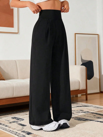 Women's High Waisted Wide Leg Pants With Pockets, Cargo Sports Black