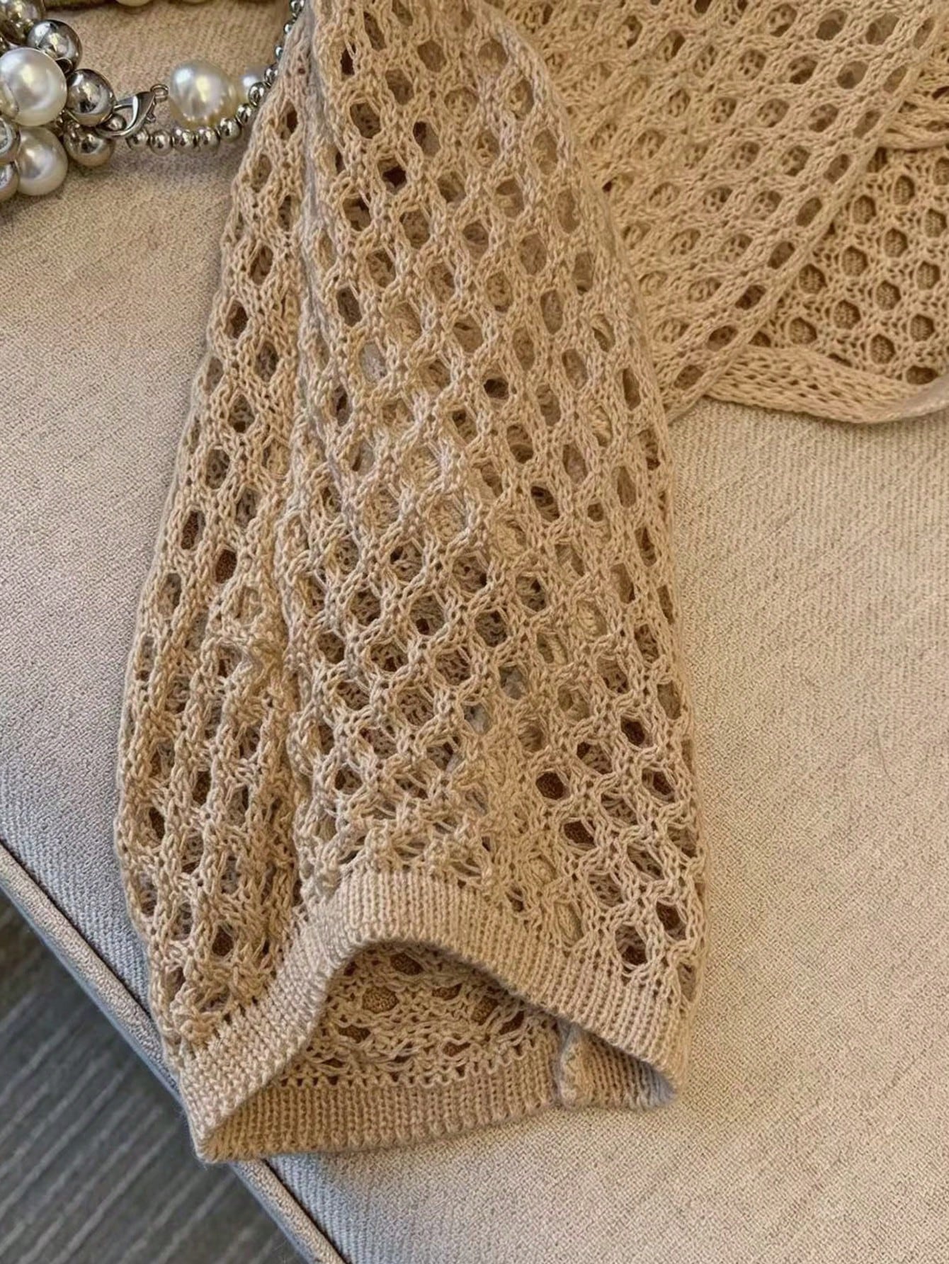 Women's Long Sleeve Hollow Knit Pullover Cover-Up, Reversible Front And Back, Solid Color Casual Vacation Beach Cover-Up Summer
