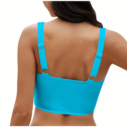 Women's New Beach Vacation Style Minimalist Solid Color Cutout Twist Front Bikini Top Summer