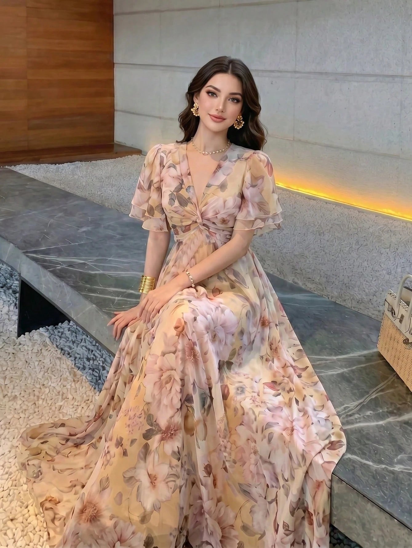 Women's New Elegant Romantic Floral Print Flared Dress Vacation Summer, Boho Chic