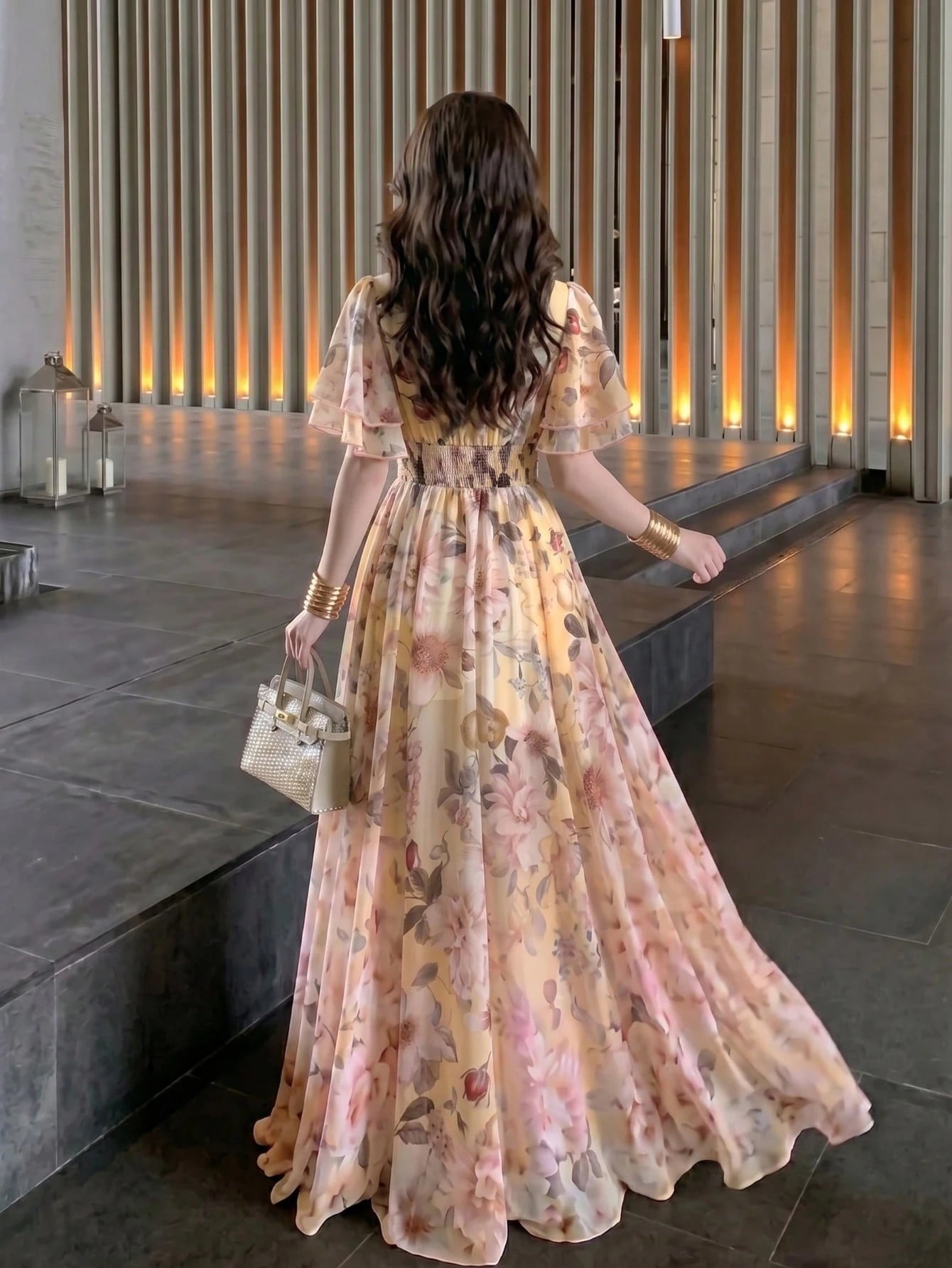Women's New Elegant Romantic Floral Print Flared Dress Vacation Summer, Boho Chic