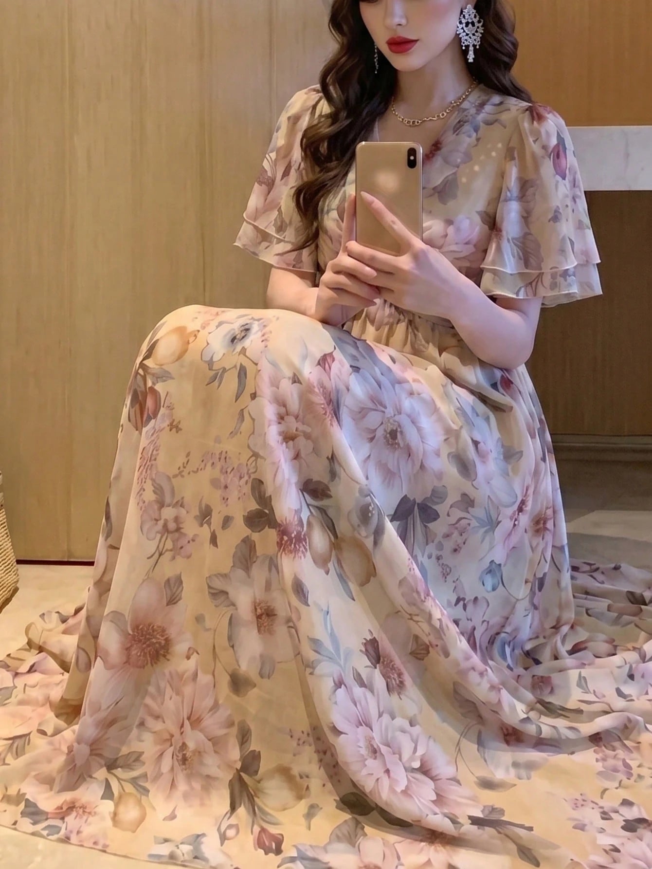 Women's New Elegant Romantic Floral Print Flared Dress Vacation Summer, Boho Chic