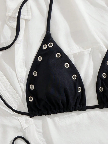 Women's New European & American Style Bikini Set Vacation Beach Black Summer, Resort Wear