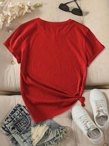 Women's Patriotic American 1776 Vintage Pattern T-Shirt- Red Short-Sleeve Crew Neck Casual Top, Stars And Stripes Design, All-Season Comfort