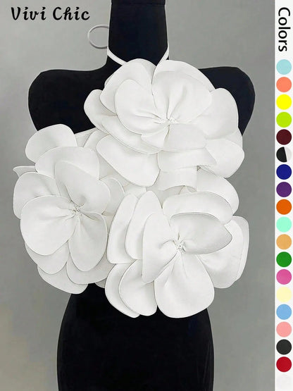 Women's Plain Flower Decor Halter Cami Top, Elegant Chic Fashion Casual Sleeveless Top For Daily Outdoor Wear, Ladies Clothes For Summer, Cute Tops