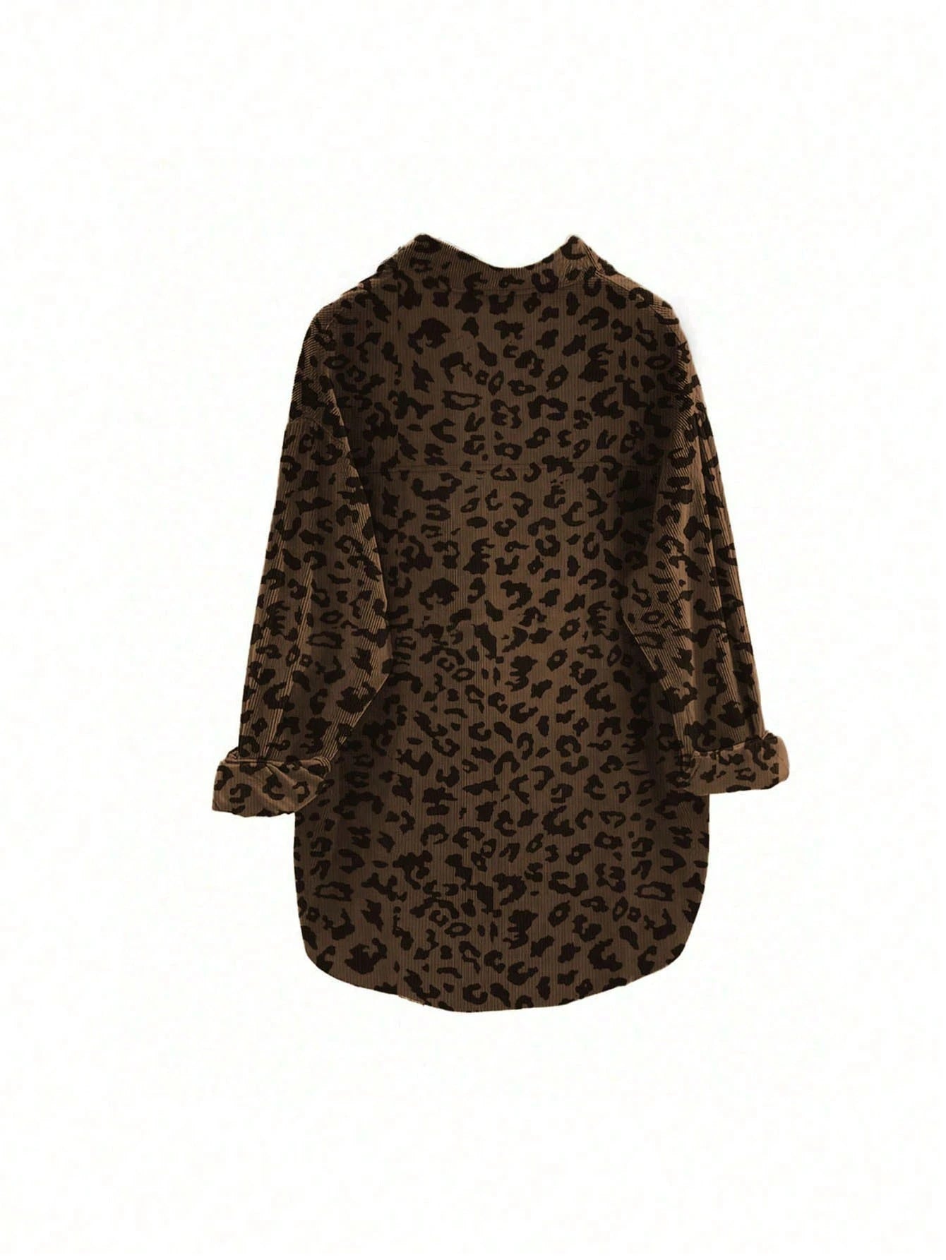 Women's Plus Size Fashionable Leopard Print Front Button Turndown Collar Long Sleeve Loose Casual Jacket Spring Brown