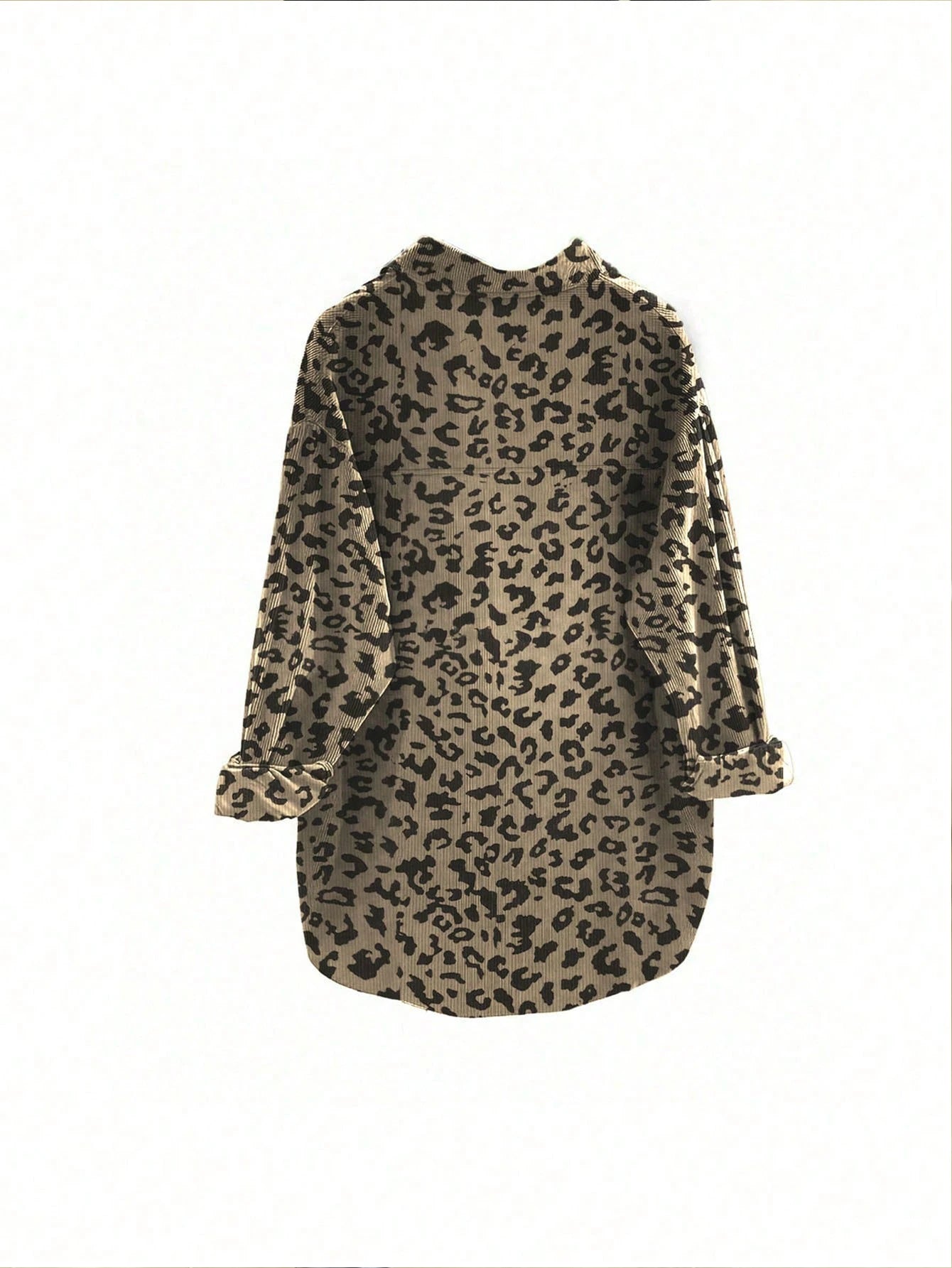 Women's Plus Size Fashionable Leopard Print Front Button Turndown Collar Long Sleeve Loose Casual Jacket Spring Brown