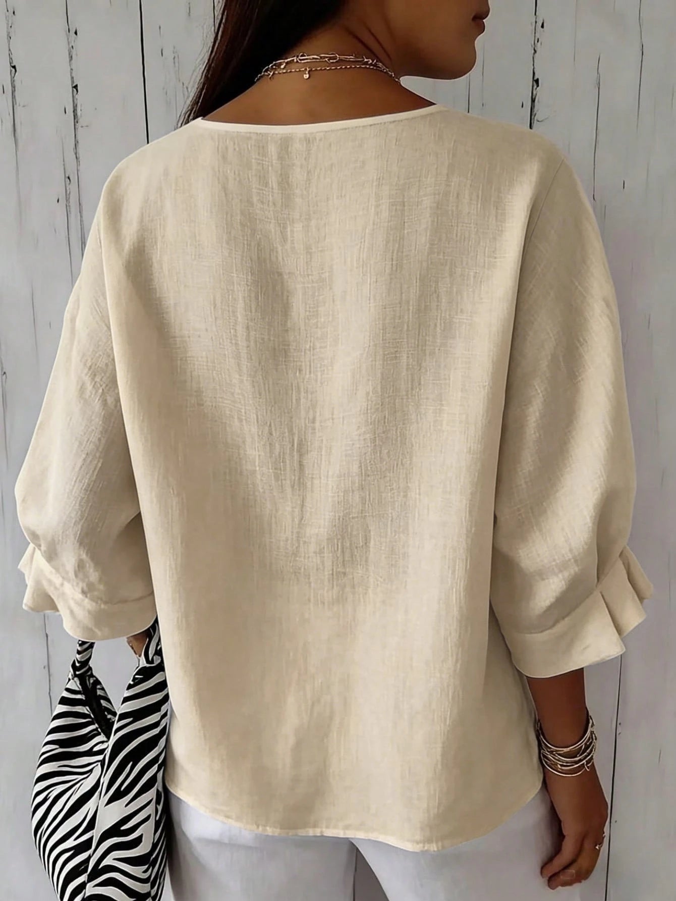 Women's Plus Size Short Sleeve Solid Color Square Neck Dropped Shoulder Lotus Ruffle Cuff Summer Blouse