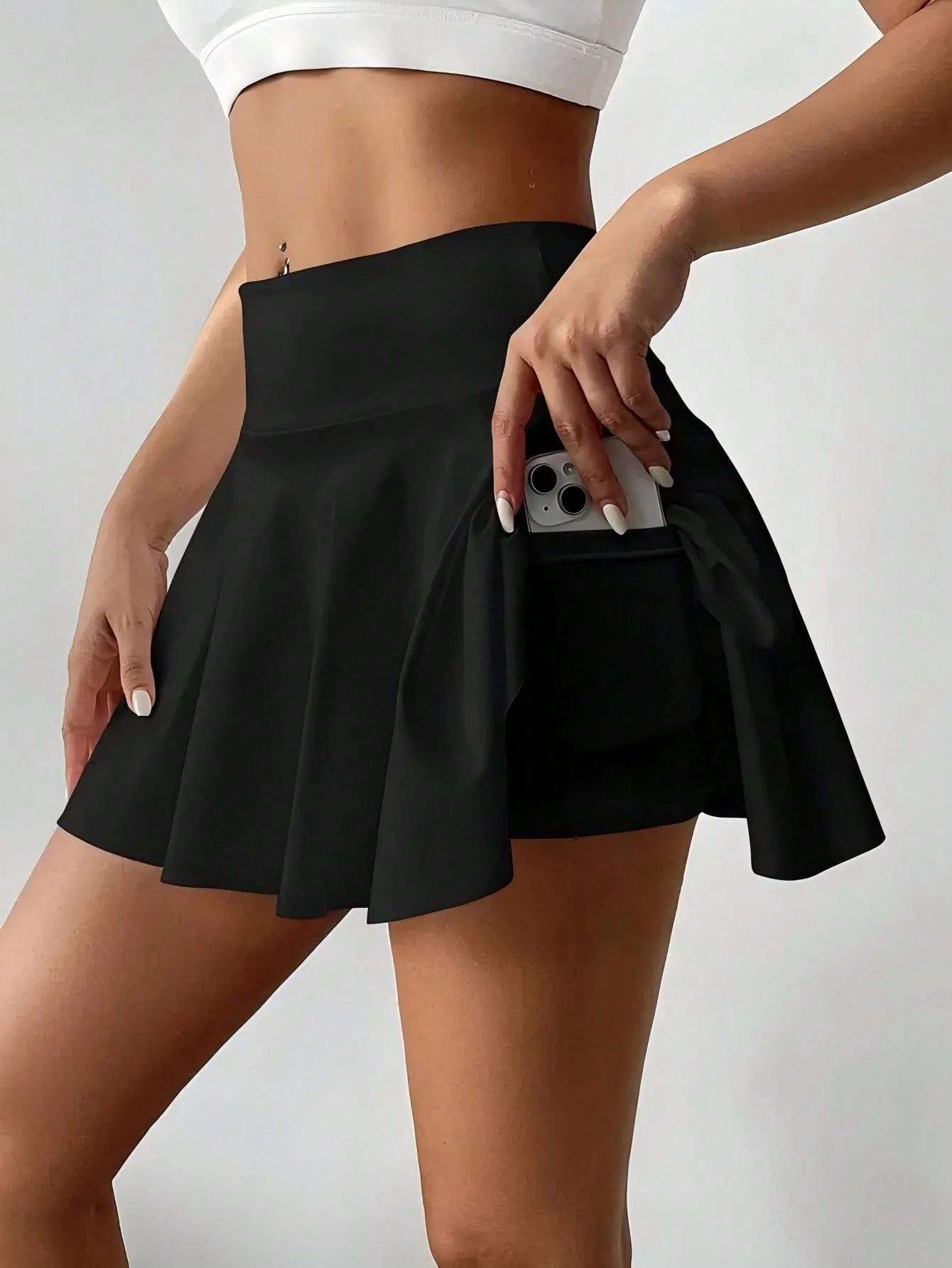 Women's Pocket Double Layer Sports Yoga Baseball Fitness Outdoor Skort White