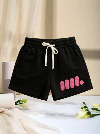 Women's Printed Casual Shorts, Summer Outdoor And Daily Wear Sports Black