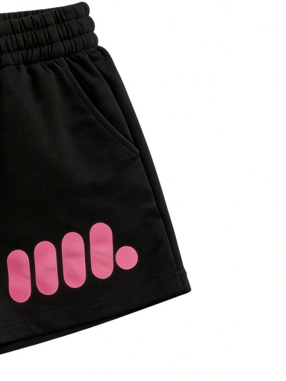 Women's Printed Casual Shorts, Summer Outdoor And Daily Wear Sports Black