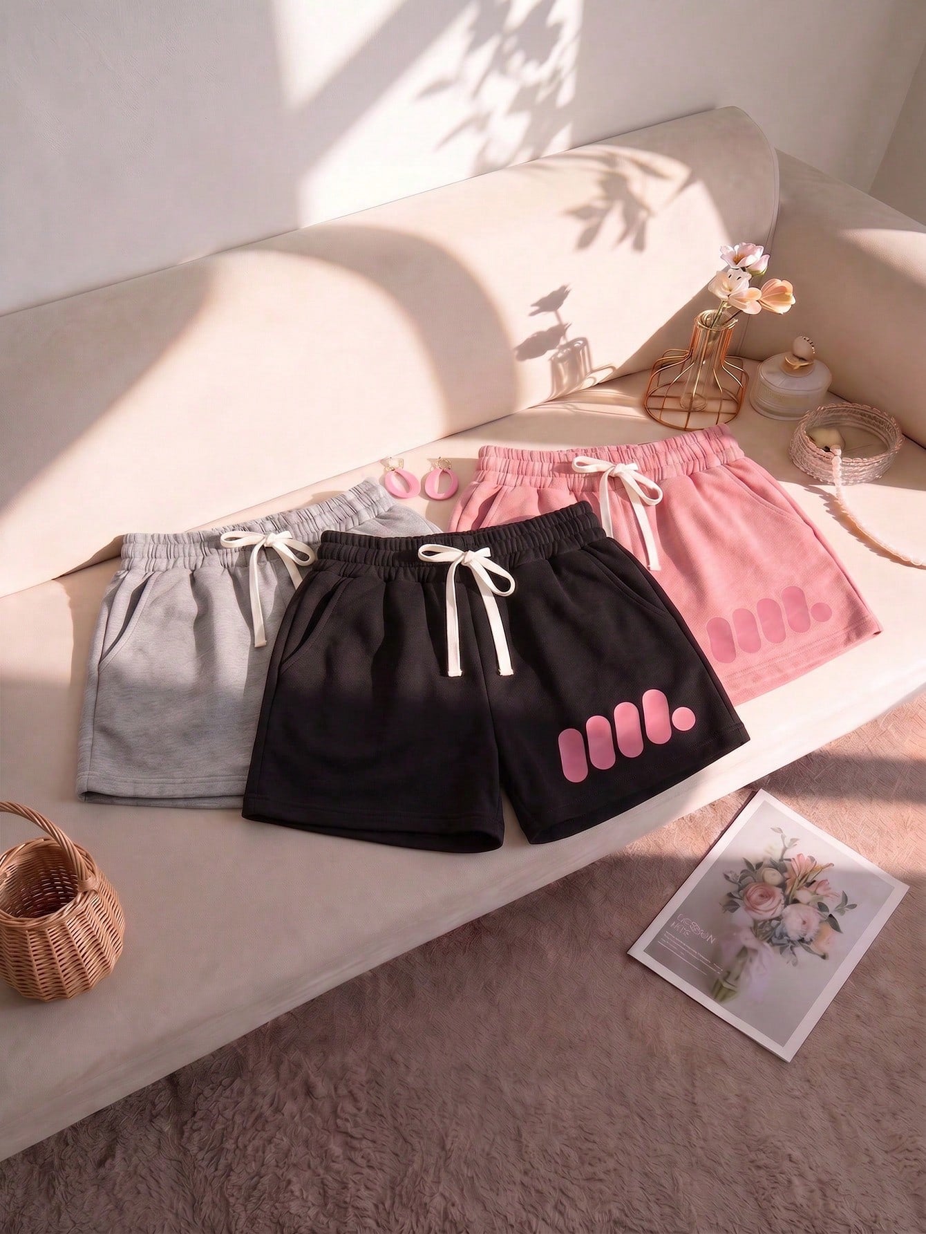Women's Printed Casual Shorts, Summer Outdoor And Daily Wear Sports Black