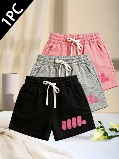 Women's Printed Casual Shorts, Summer Outdoor And Daily Wear Sports Black