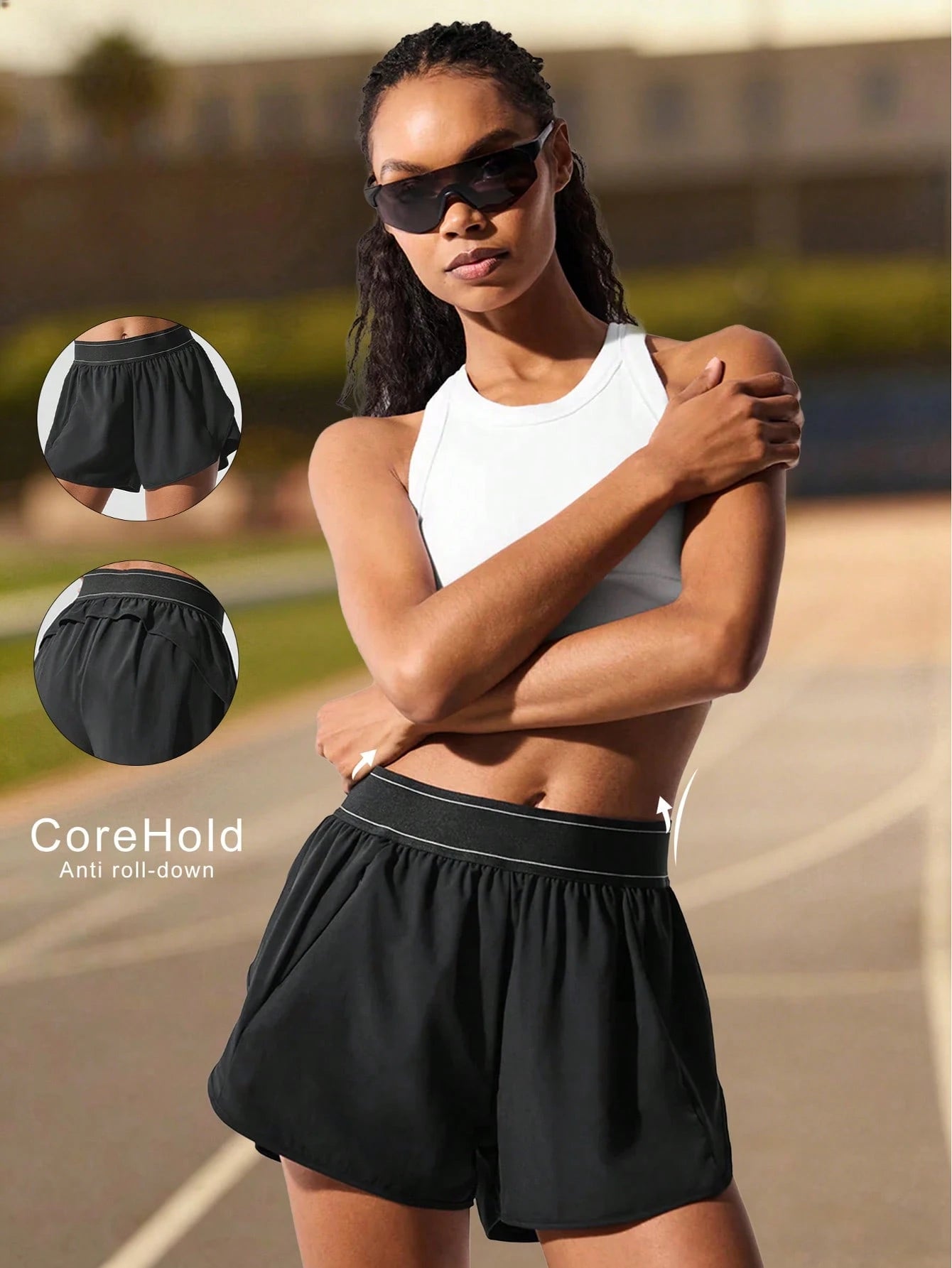 Women's Quick-Dry High-Waist Cargo Sports Shorts, Fitness Workout Wear, Outdoor Hiking Cycling With Belt And Hidden Pockets, Casual Travel Sportswear, Summer & Autumn