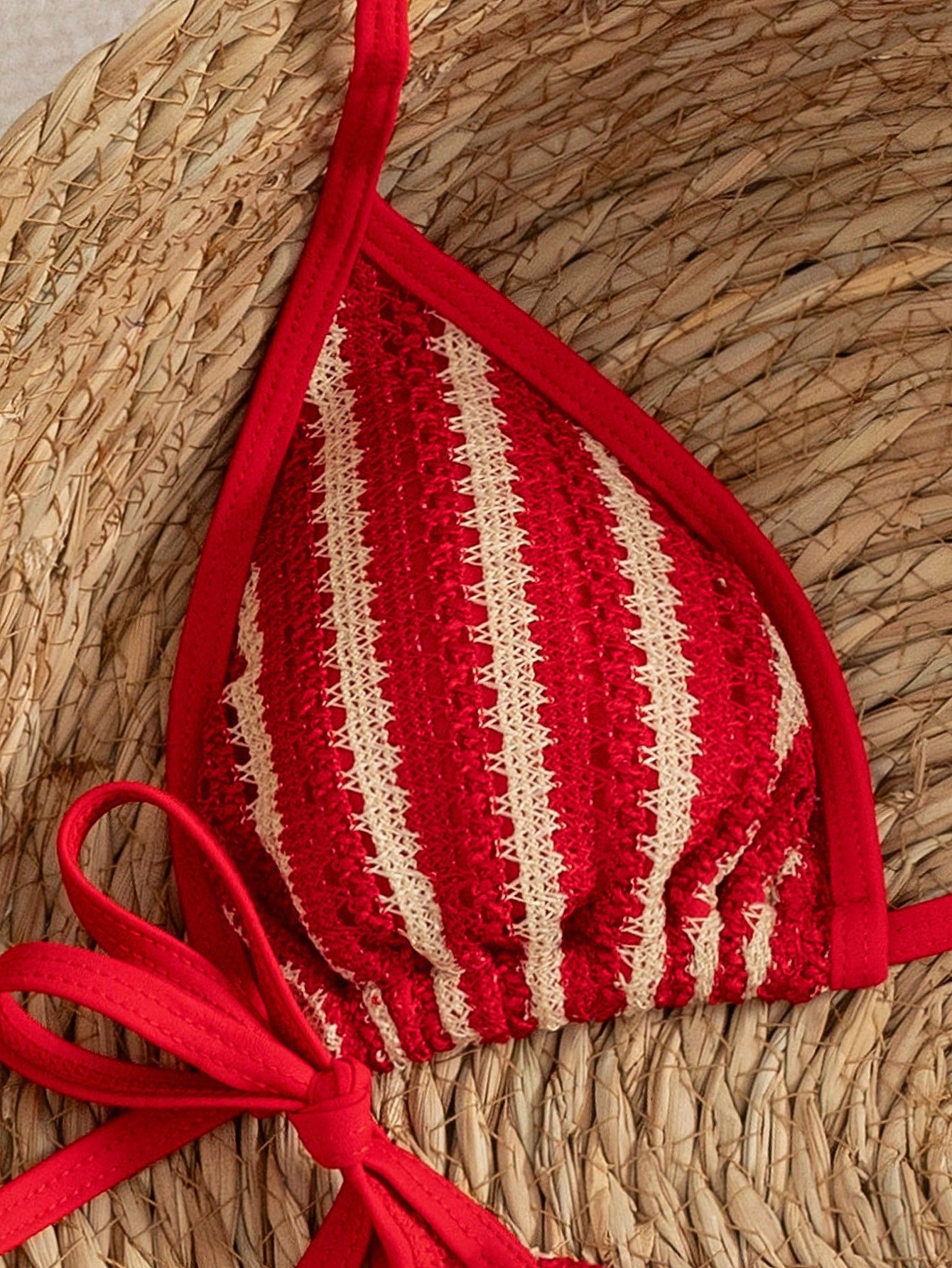 Women's Red Textured Sexy Bikini Set Set, Halter Tie Back Backless Swimwear, High Elastic Breathable Fabric, Party/Music Festival Bikini Set, Beach Holiday Swimwear, Women's Summer Holiday Outfit, Bea
