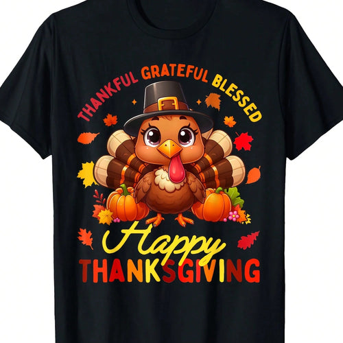 Women's Retro Thanksgiving Turkey Print T-Shirt, Soft And Comfortable,And Versatile, The Best Gift, Christmas Present.