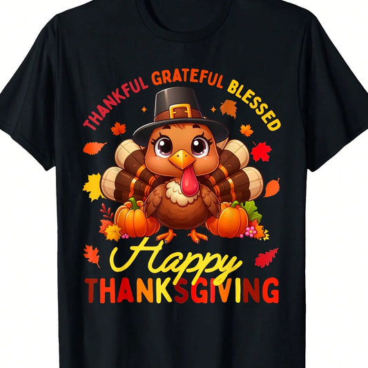 Women's Retro Thanksgiving Turkey Print T-Shirt, Soft And Comfortable,And Versatile, The Best Gift, Christmas Present.