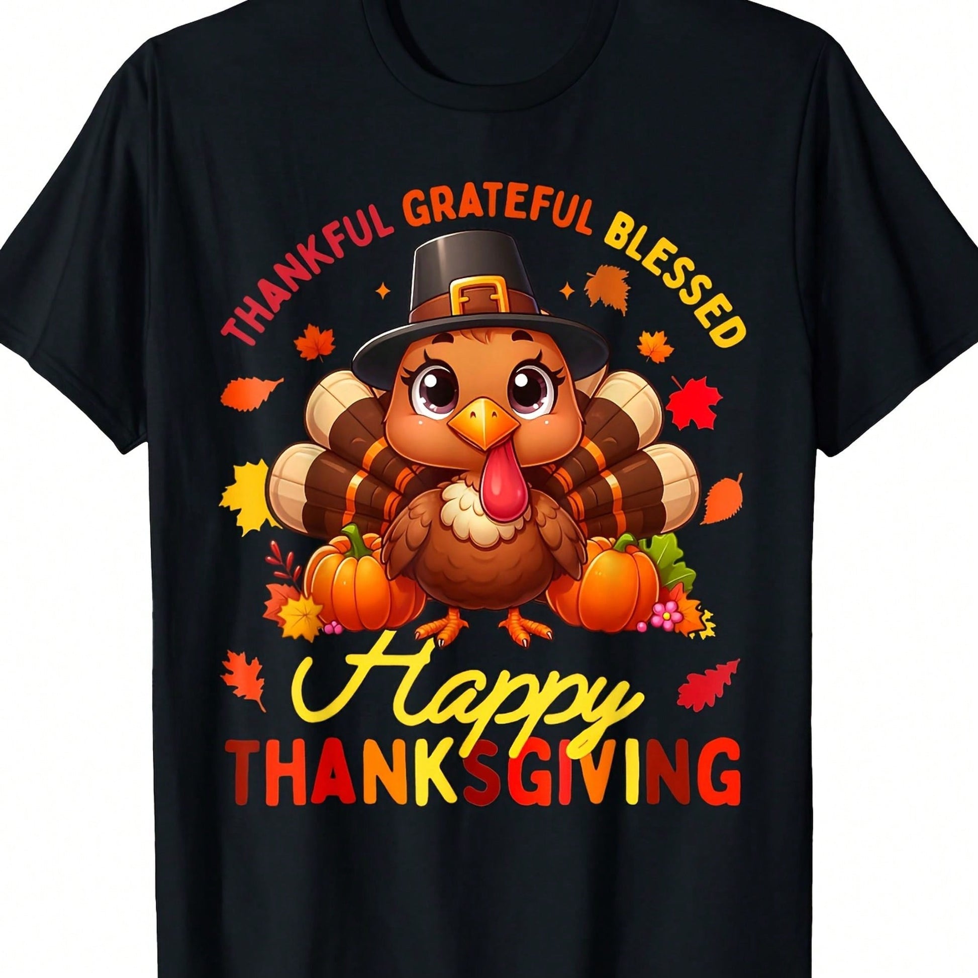 Women's Retro Thanksgiving Turkey Print T-Shirt, Soft And Comfortable,And Versatile, The Best Gift, Christmas Present.