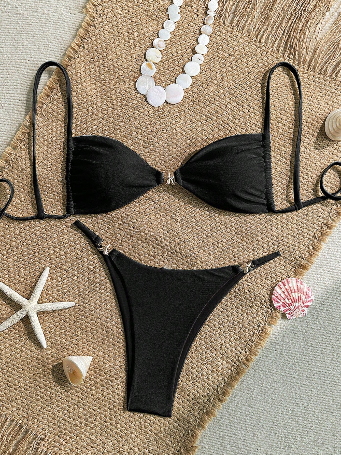Women's Sexy Bikini 2 Pieces Set, With Glossy Accessories And Special Fabric Vacation Casual Beach Black Summer