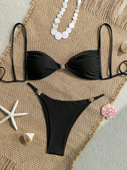 Women's Sexy Bikini 2 Pieces Set, With Glossy Accessories And Special Fabric Vacation Casual Beach Black Summer
