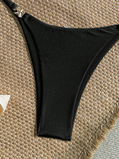 Women's Sexy Bikini 2 Pieces Set, With Glossy Accessories And Special Fabric Vacation Casual Beach Black Summer