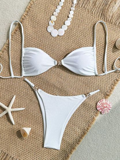 Women's Sexy Bikini 2 Pieces Set, With Glossy Accessories And Special Fabric Vacation Casual Beach Black Summer