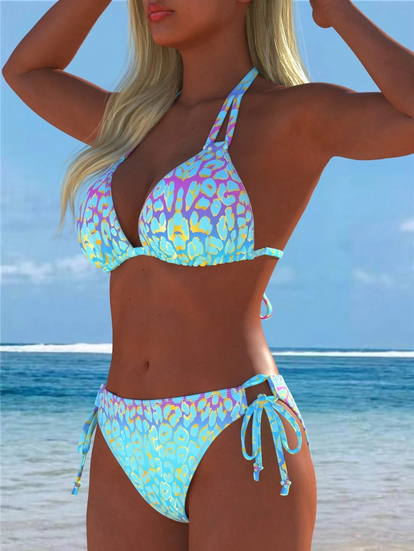 Women's Sexy Halter Bikini Set, Side Tie Leopard Print Swimwear, Suitable For Casual Beachwear And Summer Vacation, New Holiday Summer Vacation Style, Aesthetic